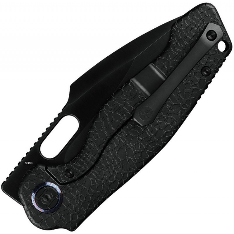 Kunwu Gringo Folding Knife - 3.63" S390 Black DLC Coated Blade Black Honeydew Titanium Handle