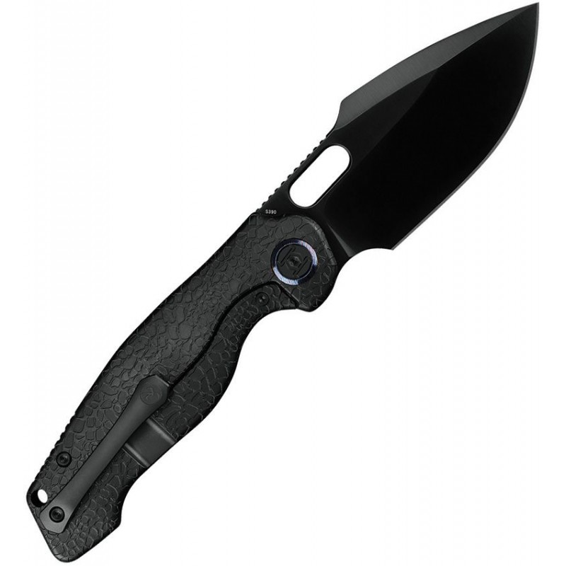 Kunwu Gringo Folding Knife - 3.63" S390 Black DLC Coated Blade Black Honeydew Titanium Handle