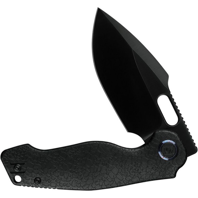 Kunwu Gringo Folding Knife - 3.63" S390 Black DLC Coated Blade Black Honeydew Titanium Handle