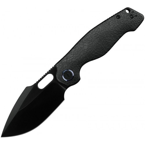 Kunwu Gringo Folding Knife - 3.63" S390 Black DLC Coated Blade Black Honeydew Titanium Handle
