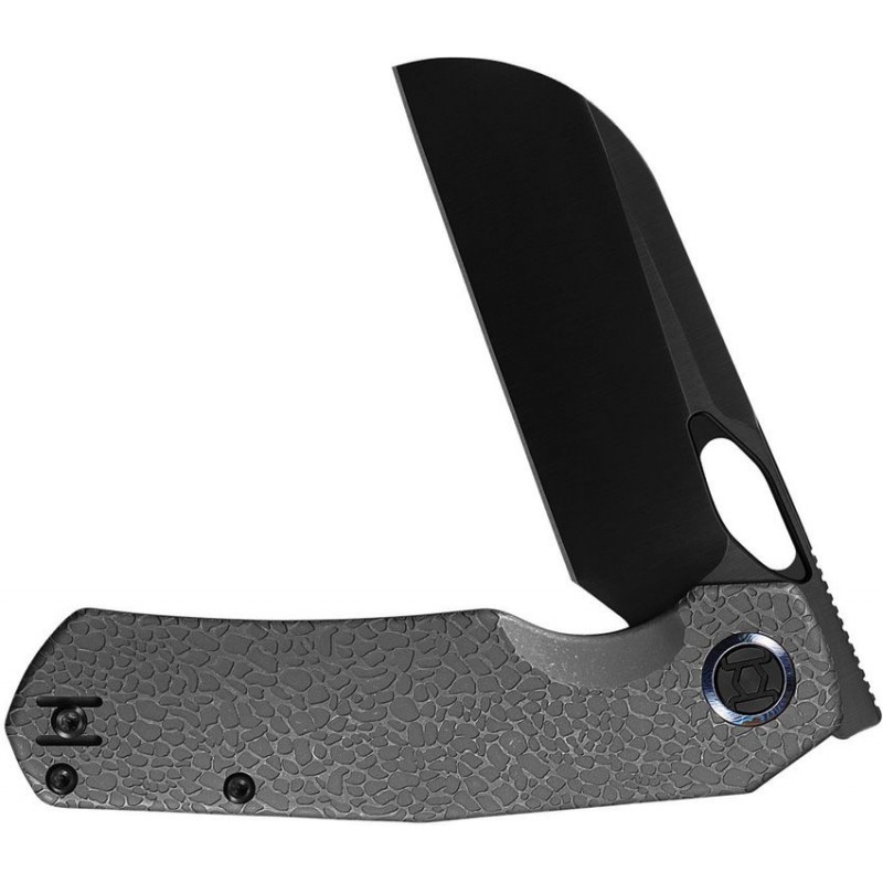 Kunwu S-Tao II Folding Knife - 3.5" Black DLC Coated Vanax Steel Sheepsfoot Blade Stonewash Titanium Handle