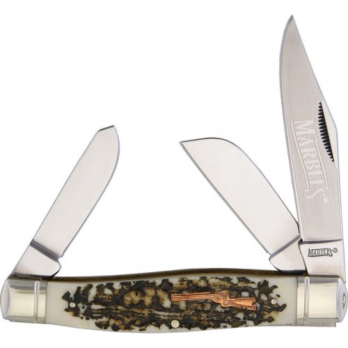 Marbles Large Stockman - 3 Blades Sheepsfoot, Clip Point and Penknife - Imitation Stag Handle 