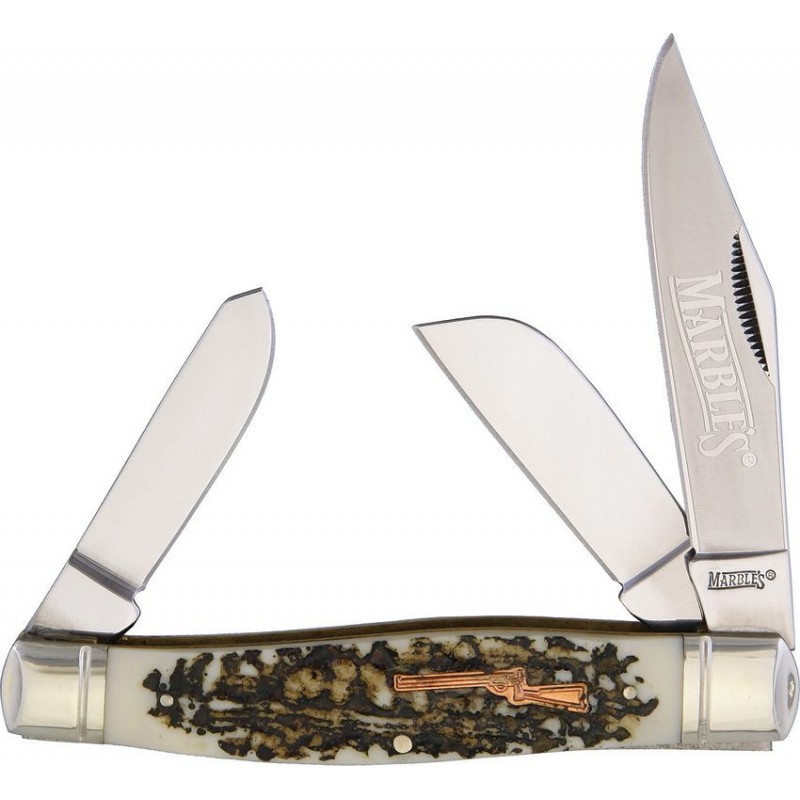 Marbles Large Stockman - 3 Blades Sheepsfoot, Clip Point and Penknife - Imitation Stag Handle 