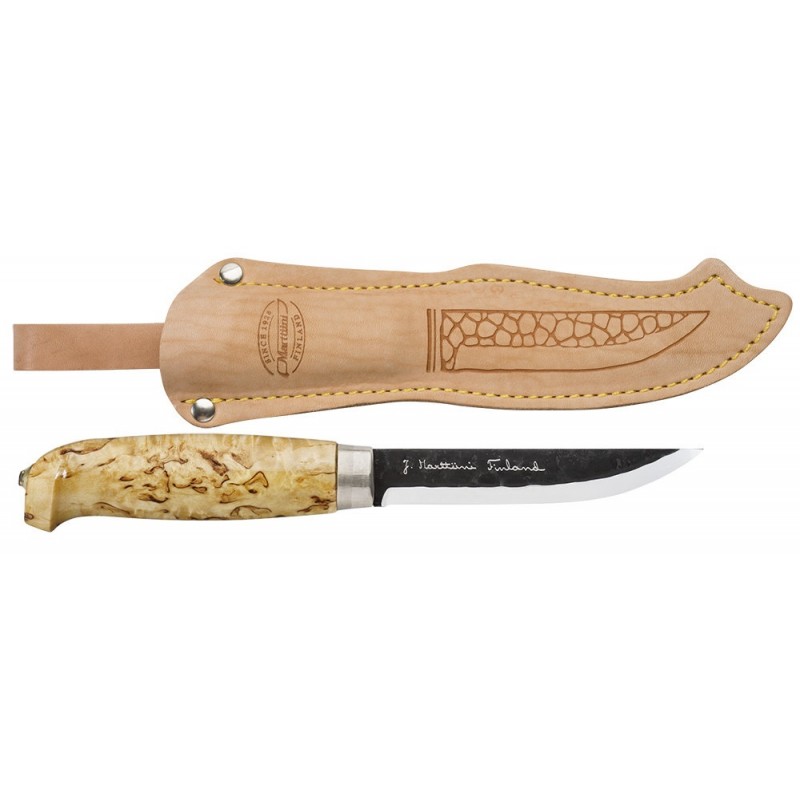 Marttiini Lynx Forged Knife - 4.33" Fixed Carbon Steel Blade Curly Birch Handle