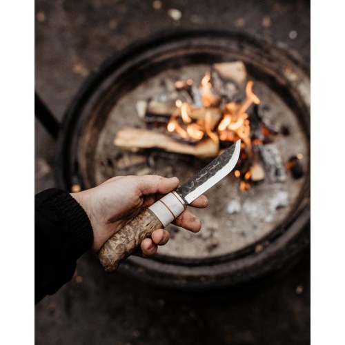 Marttiini Aapa Fixed Blade Puukko Knife - 4.3" Carbon Steel Blade Curly Birch Handle