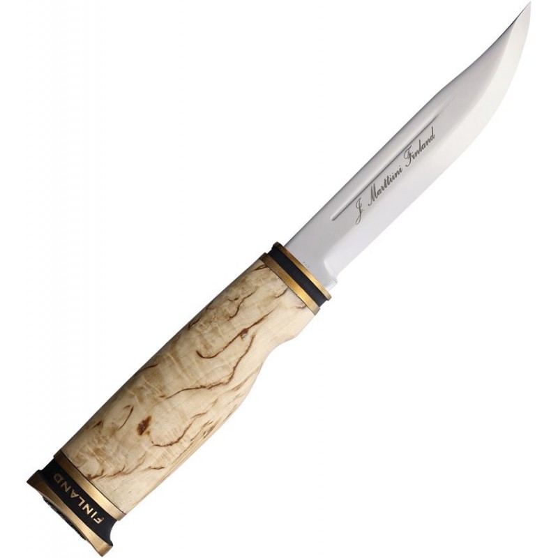 Marttiini Suomi-Finland Knife - 4.25" Fixed Stainless Steel Blade Curly Birch Handle
