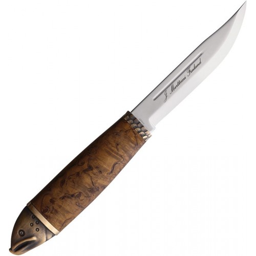 Marttiini Salmon Knife - 4.25" Fixed Stainless Steel Blade Curly Birch Handle