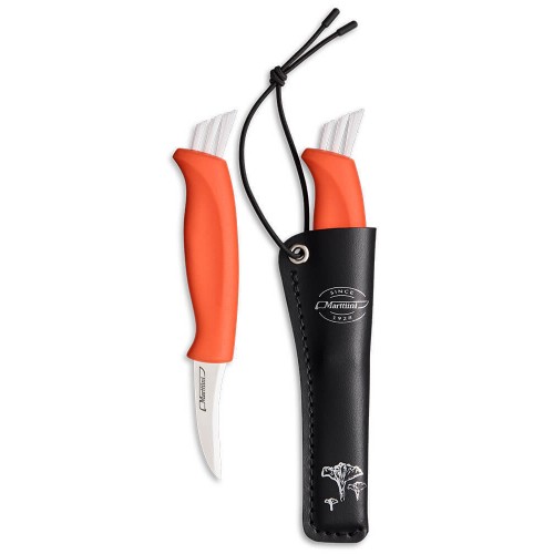Marttiini Mushroom Knife Ruska - 1.96" Stainless Steel Blade Red Handle Leather Sheath