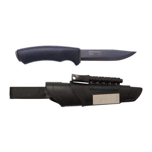 Morakniv Bushcraft Survival Knife Black - 4.1" Black Carbon Steel Blade Fire Steel and Knife Sharpener