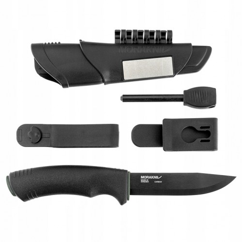 Morakniv Bushcraft Survival Knife Black - 4.1" Black Carbon Steel Blade Fire Steel and Knife Sharpener