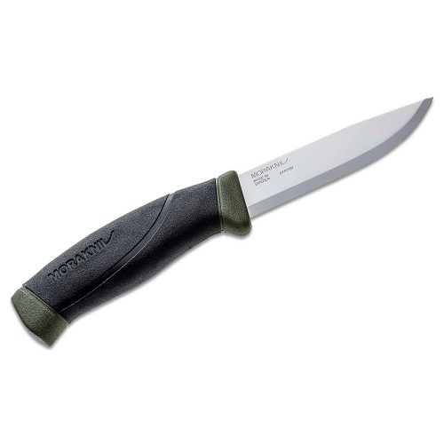 Morakniv Companion Knife Military Green - 4.09" Carbon Steel Blade Black and Green Handle Green Sheath