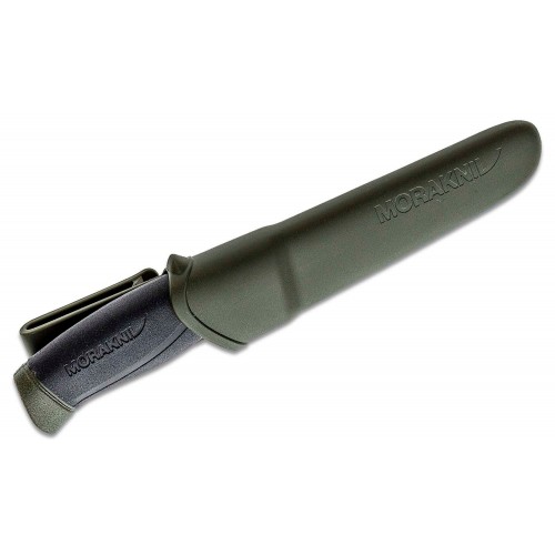 Morakniv Companion Knife Military Green - 4.09" Carbon Steel Blade Black and Green Handle Green Sheath