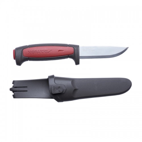 Morakniv Pro C Knife - 3.5" Carbon Steel Blade Red and Black Handle Black Sheath