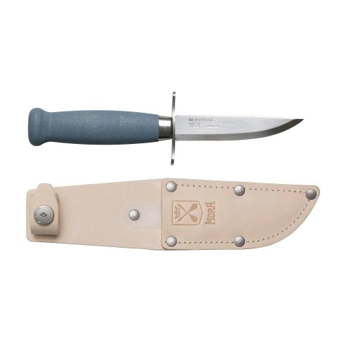 Mora Scout 39 Blueberry - 3.38" Stainless Steel Blade Finger Guard Leather Sheath