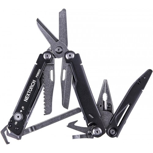 NexTorch Pioneer MT20 MultiTool Obsidian Black - 15 Tools New Version Inc Glass Breaker