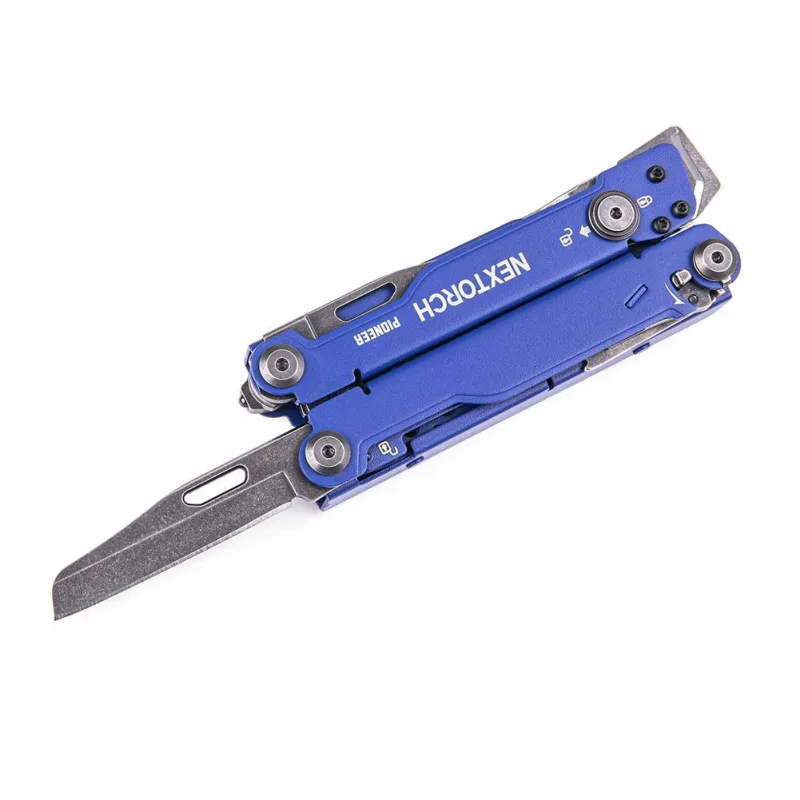NexTorch Pioneer MT20 MultiTool Blue - 15 Tools New Version with Glass Breaker