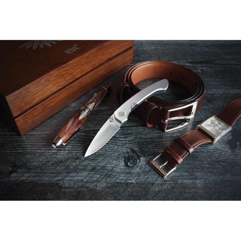 Ocaso Knives Seaton Mini Pocket Knife - 2.38" Blade Silver Stainless Steel Handle