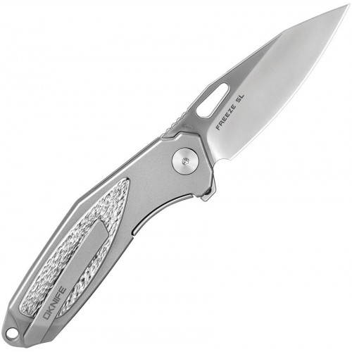 OKnife Freeze 5L Titanium Pocket Knife - 2.63" Bohler M390 Stainless Steel Blade Grey Hammered Titanium Handle