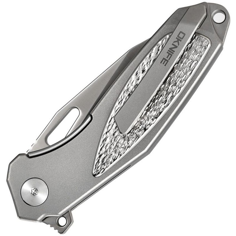 OKnife Freeze 5L Titanium Pocket Knife - 2.63" Bohler M390 Stainless Steel Blade Grey Hammered Titanium Handle