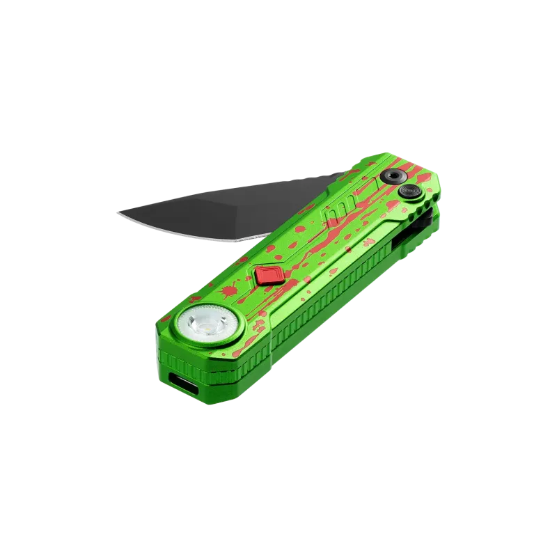 OKnife Zombie LK Button Lock Folding Knife with Integrated Rechargeable 400 Lumen White Torch - 2.5" D2 Steel Blade Cyclaire Knives and Tools