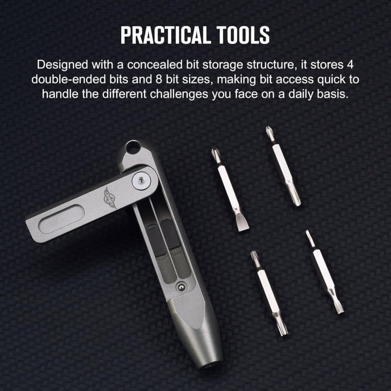 Oknife Otacle D1 Screwdriver Set Pocket Tool - 8 Sizes of Screwdriver Bits Grey Titanium