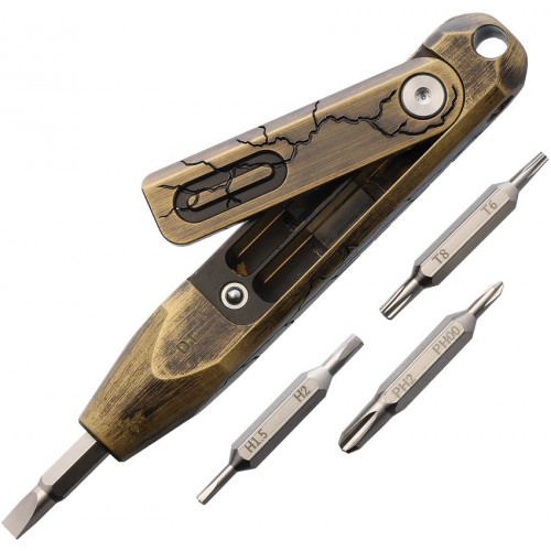 Oknife Otacle D1 Cracked Brass Pocket Tool - 8 Sizes of Hex Bits Cracked Brass Construction