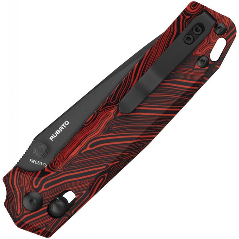 Oknife Rubato Rail Lock Folding Knife - 3.5" 154CM Black Tactical Tanto Blade Red G10 G-Mascus Handle