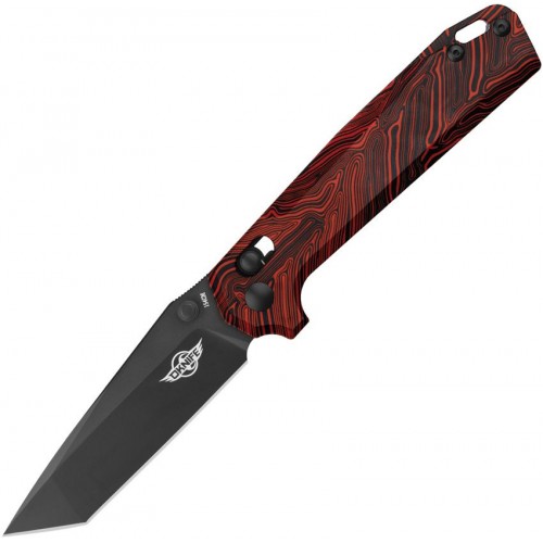 Oknife Rubato Rail Lock Folding Knife - 3.5" 154CM Black Tactical Tanto Blade Red G10 G-Mascus Handle