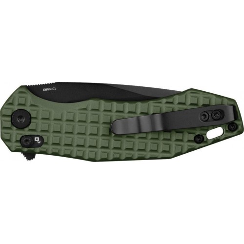 OKnife Spurdog Linerlock Folding Knife - 2.88" Black D2 Steel Blade OD Green Frag Pattern Aluminum Handle
