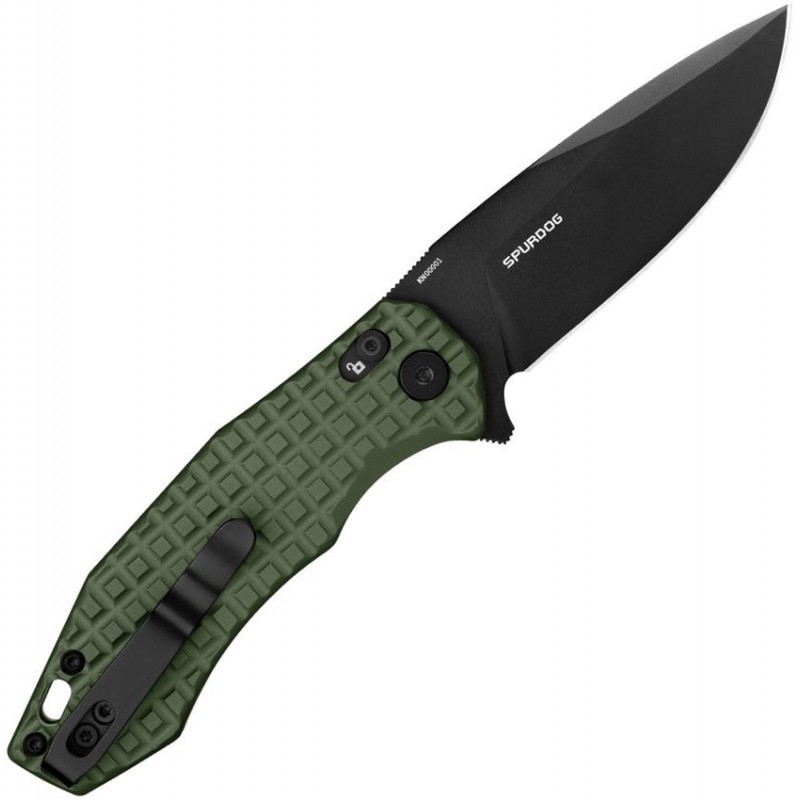 OKnife Spurdog Linerlock Folding Knife - 2.88" Black D2 Steel Blade OD Green Frag Pattern Aluminum Handle