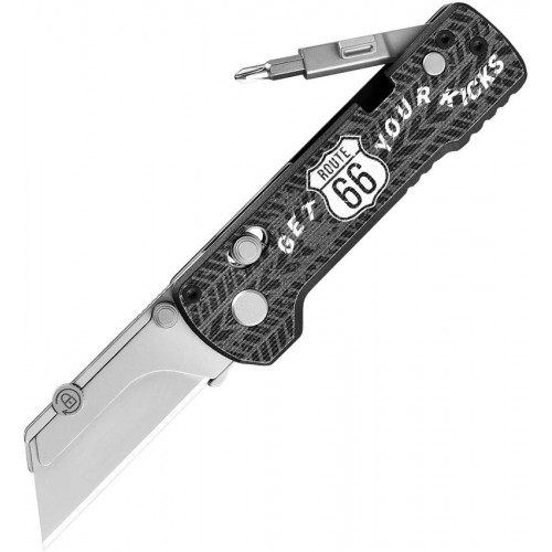 Oknife Otacle U1 Pro Folding Utility Knife - 2.23" SK5 Razor Blade Screwdriver Route 66 Ride Handle Artwork 