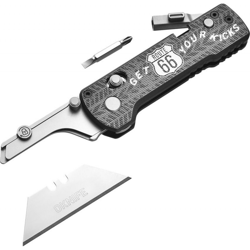 Oknife Otacle U1 Pro Folding Utility Knife - 2.23" SK5 Razor Blade Screwdriver Route 66 Ride Handle Artwork 