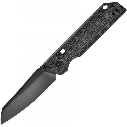 Oknife XEN Ken Onion Damascus Rail Lock Folding Knife - 3.53" CPM-S45VN Blade Black DLC Handle