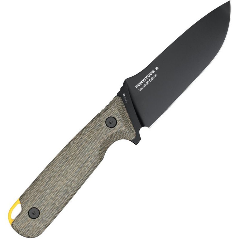 Oknife Fortitude 2 Fixed Blade Knife  - 4" Black CPM-S35VN Stainless Blade Green Micarta Handle