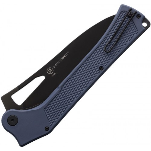 Ontario Camp Plus Folding Knife - 5.5" Black Powder Coated Cleaver Blade Grey Handle