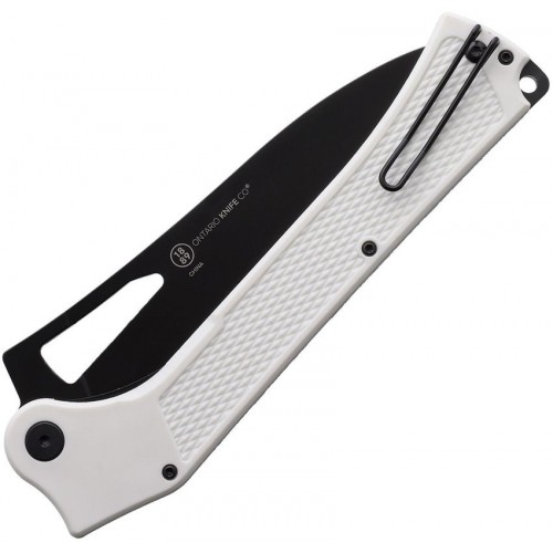 Ontario Camp Plus Folding Knife - 5.5" Black Powder Coated Cleaver Blade White Handle