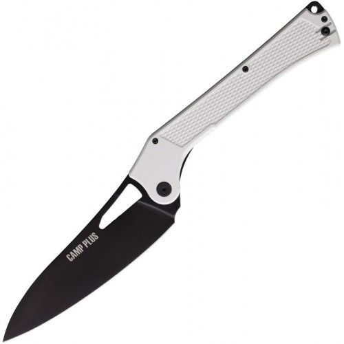 Ontario Camp Plus Folding Knife - 5.5" Black Powder Coated Cleaver Blade White Handle