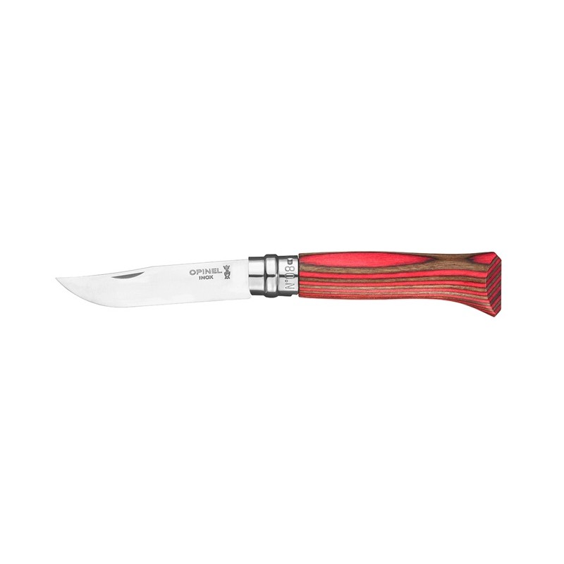 Opinel No.8 Laminated Red Birch Pocket Knife - 3.34" Blade