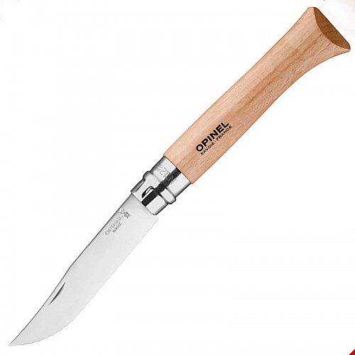 Opinel No.12 Folding Picnic Knife - 4.72" Serrated Stainless Steel Blade Beechwood Handle