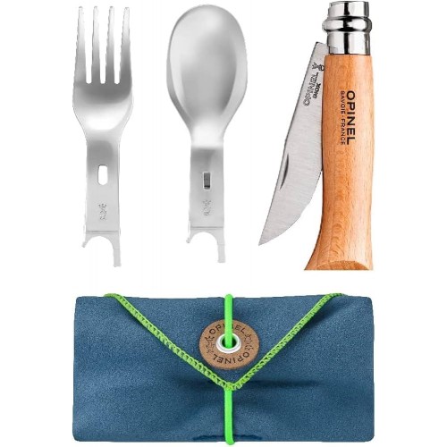 Opinel Complete Picnic Set with No8. Knife, Fork and Spoon Inserts Microfibre Towel