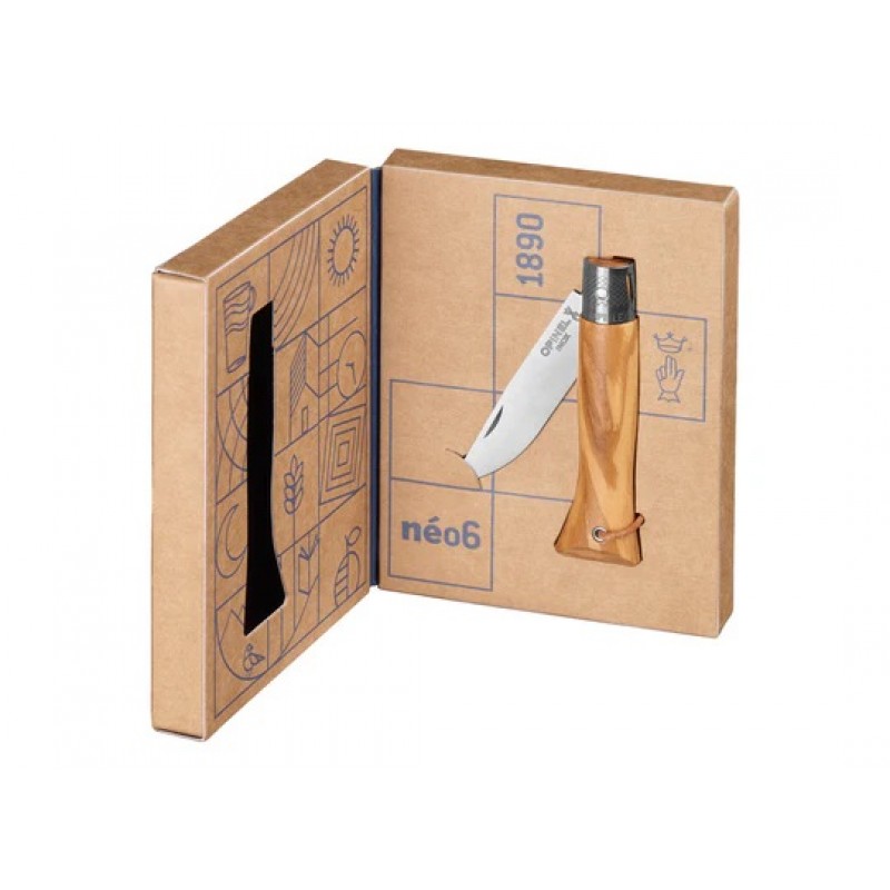 Opinel Neo6 Opiflex UK EDC Folding Knife - 2.75" Stainless Steel Rounded Tip Blade Olive Wood Handle