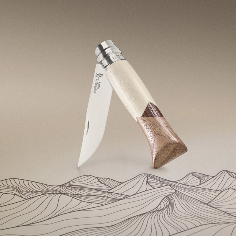 Opinel No.9 Cime Limited Edition Folding Knife - 3.5" 12C27 Blade Black Walnut, Ash, and Sycamore Maple Wood Handle