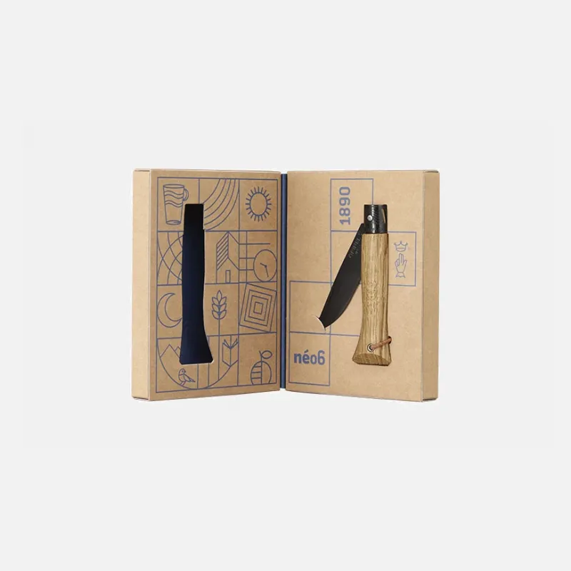 Opinel Neo6 Opiflex UK EDC Folding Knife - 2.75" Black Stainless Steel Rounded Tip Blade Oak Wood Handle