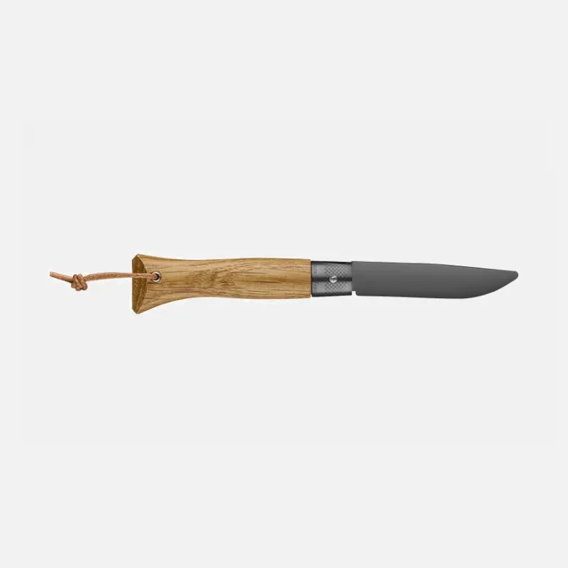 Opinel Neo6 Opiflex UK EDC Folding Knife - 2.75" Black Stainless Steel Rounded Tip Blade Oak Wood Handle