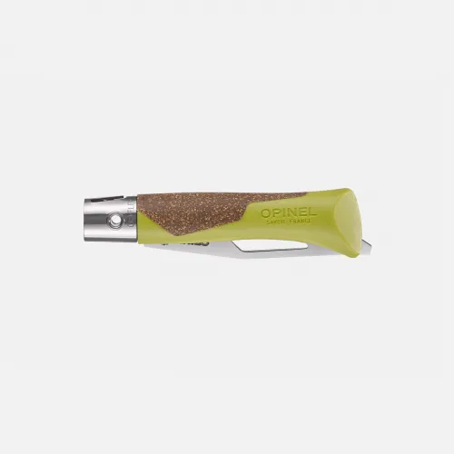 Opinel Neo7 Alpine Linden Folding Knife - 3.2" Serrated Stainless Steel Blade  Polypropylene and Cork Green Handle