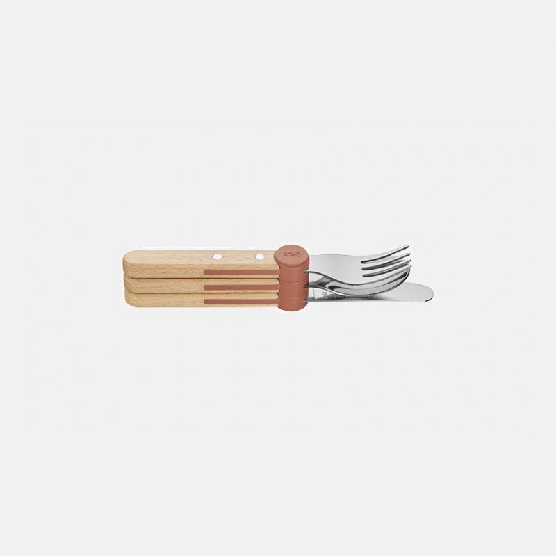 Opinel Le Petit Coral Red Gourmet Set for Kids - Knife (without cutting edge) Fork and Spoon