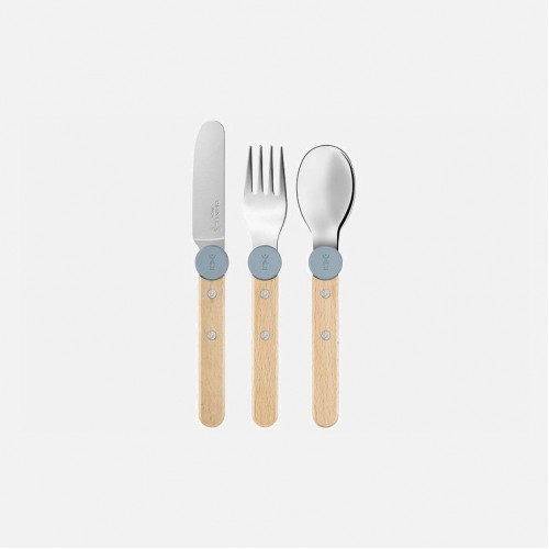 Opinel Le Petit Rain Blue Gourmet Set for Kids - Knife (without cutting edge) Fork and Spoon