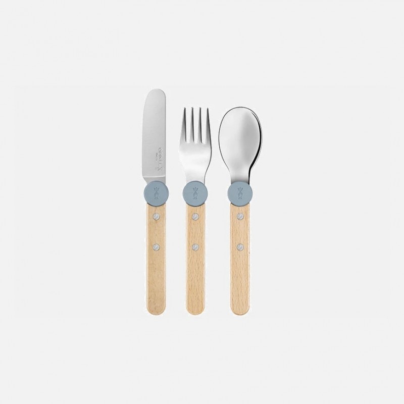 Opinel Le Petit Rain Blue Gourmet Set for Kids - Knife (without cutting edge) Fork and Spoon