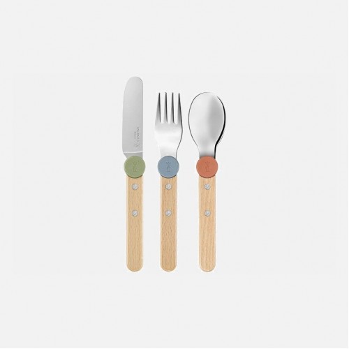 Opinel Le Petit Colour Mix Gourmet Set for Kids - Knife (without cutting edge) Fork and Spoon