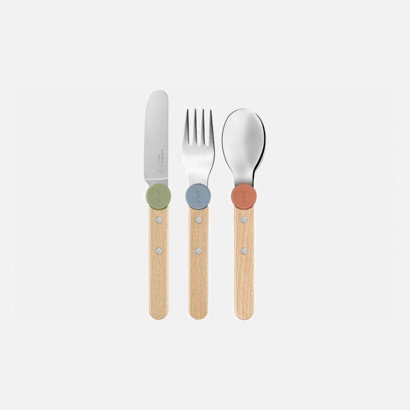 Opinel Le Petit Colour Mix Gourmet Set for Kids - Knife (without cutting edge) Fork and Spoon